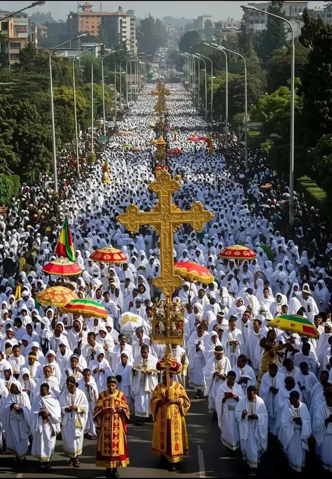 Timkat procession with clergy and worshippers